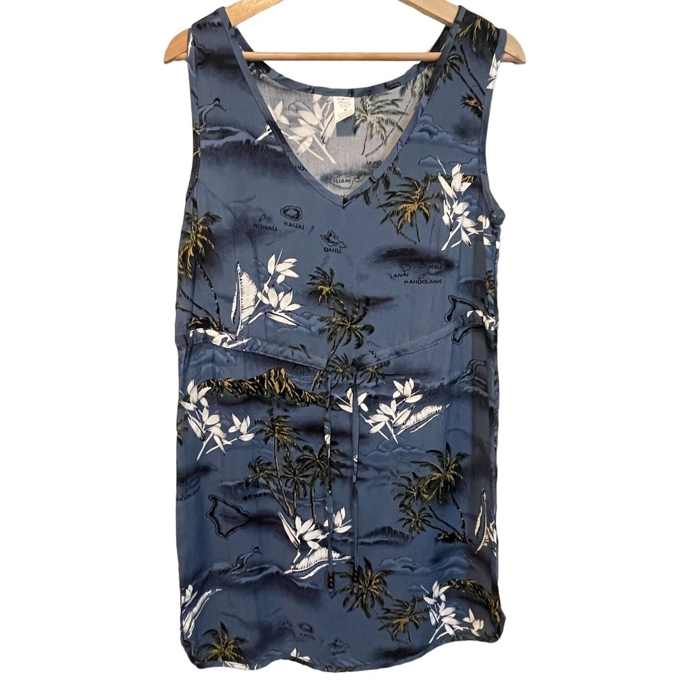 Palmwave Hawaii Women Dress Medium Blue Hawaiian Mini Blouson Palm Trees EUC